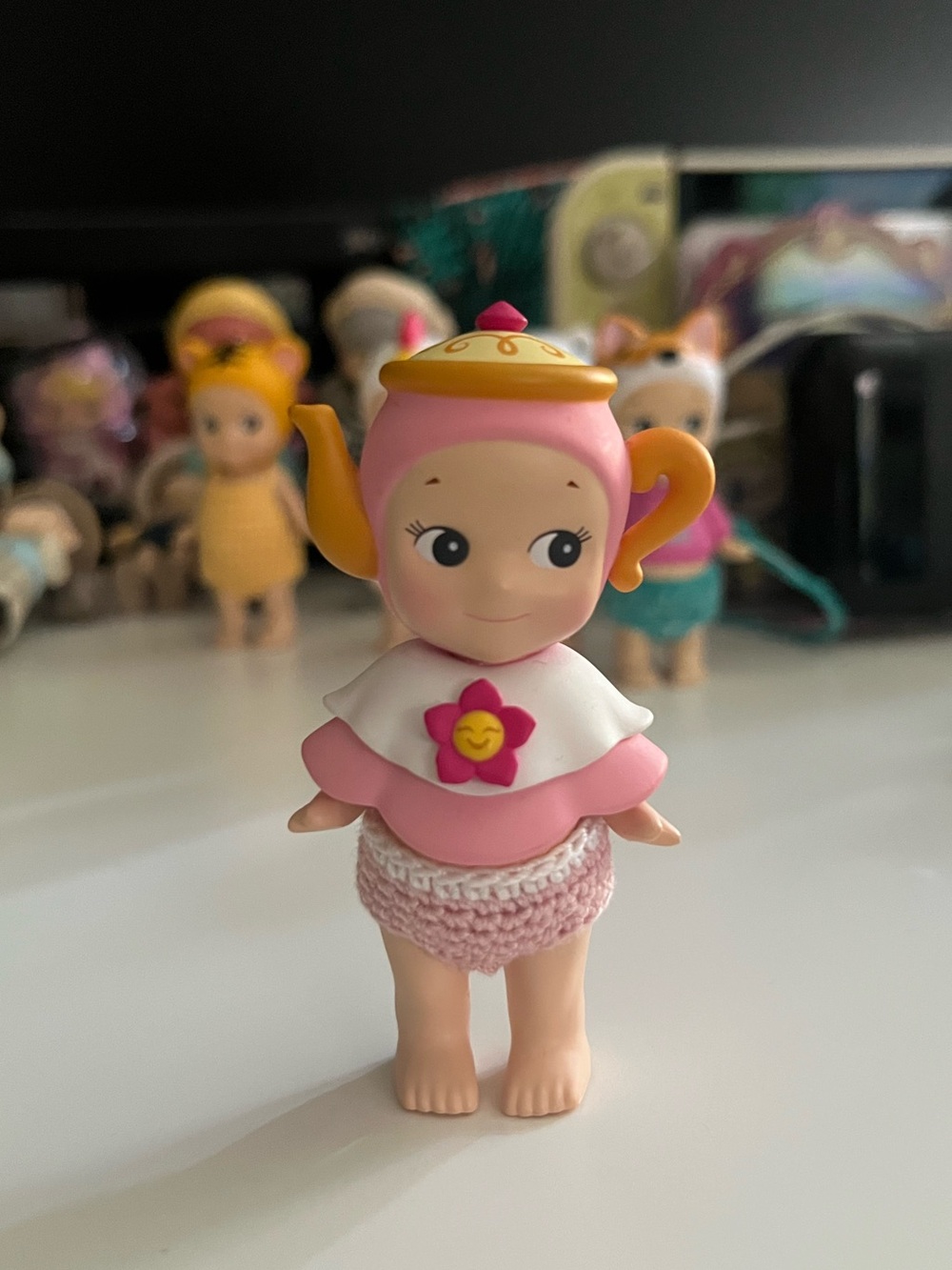 Sonny angel tea pot with crocheted shorts